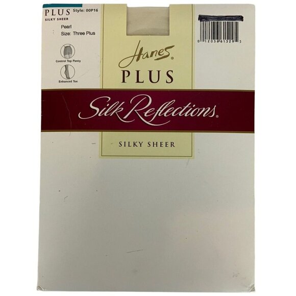 Hanes Silk Reflections Plus Size Pantyhose 3X Pearl Control Top Enhanced Toe - Picture 1 of 3
